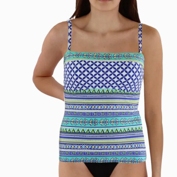 Blue and Green Patterned Women's Swim Top - Picture 1 of 2